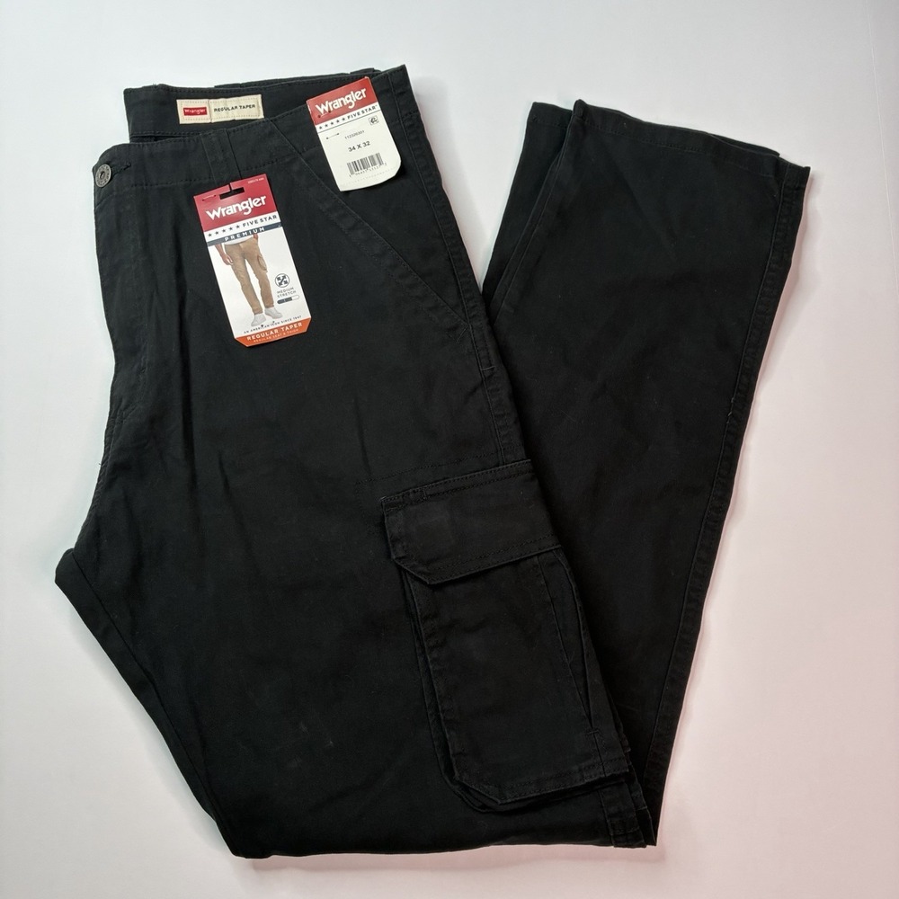Wrangler Cargo Pants Men's 34x32 Regular Taper Black Stretch Utility Workwear
